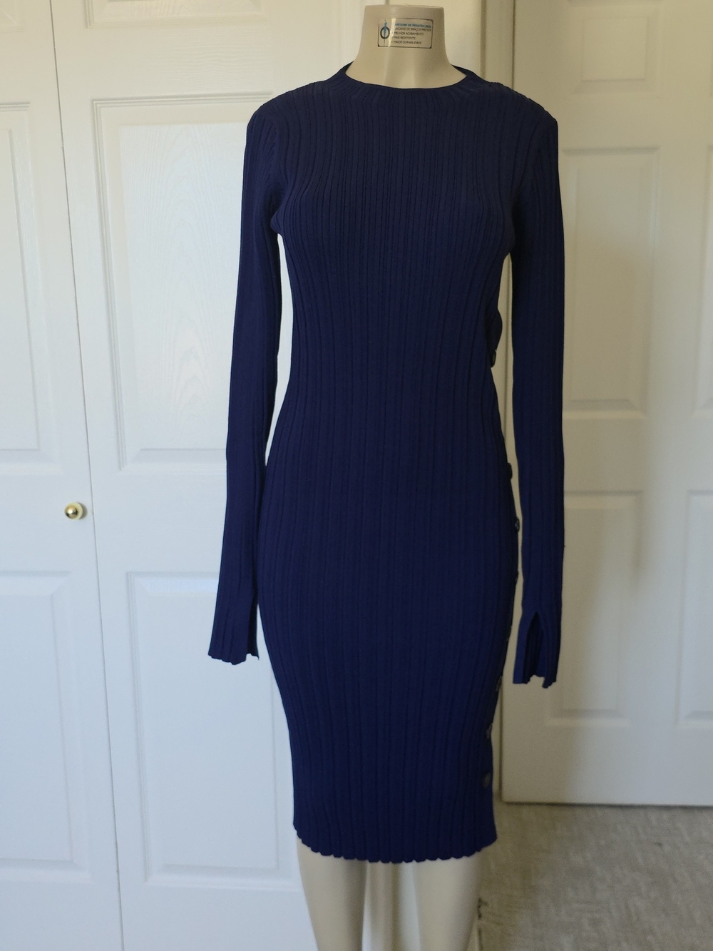 Adam Lippes Deep Navy Ribbed Long-Sleeve Midi Dress